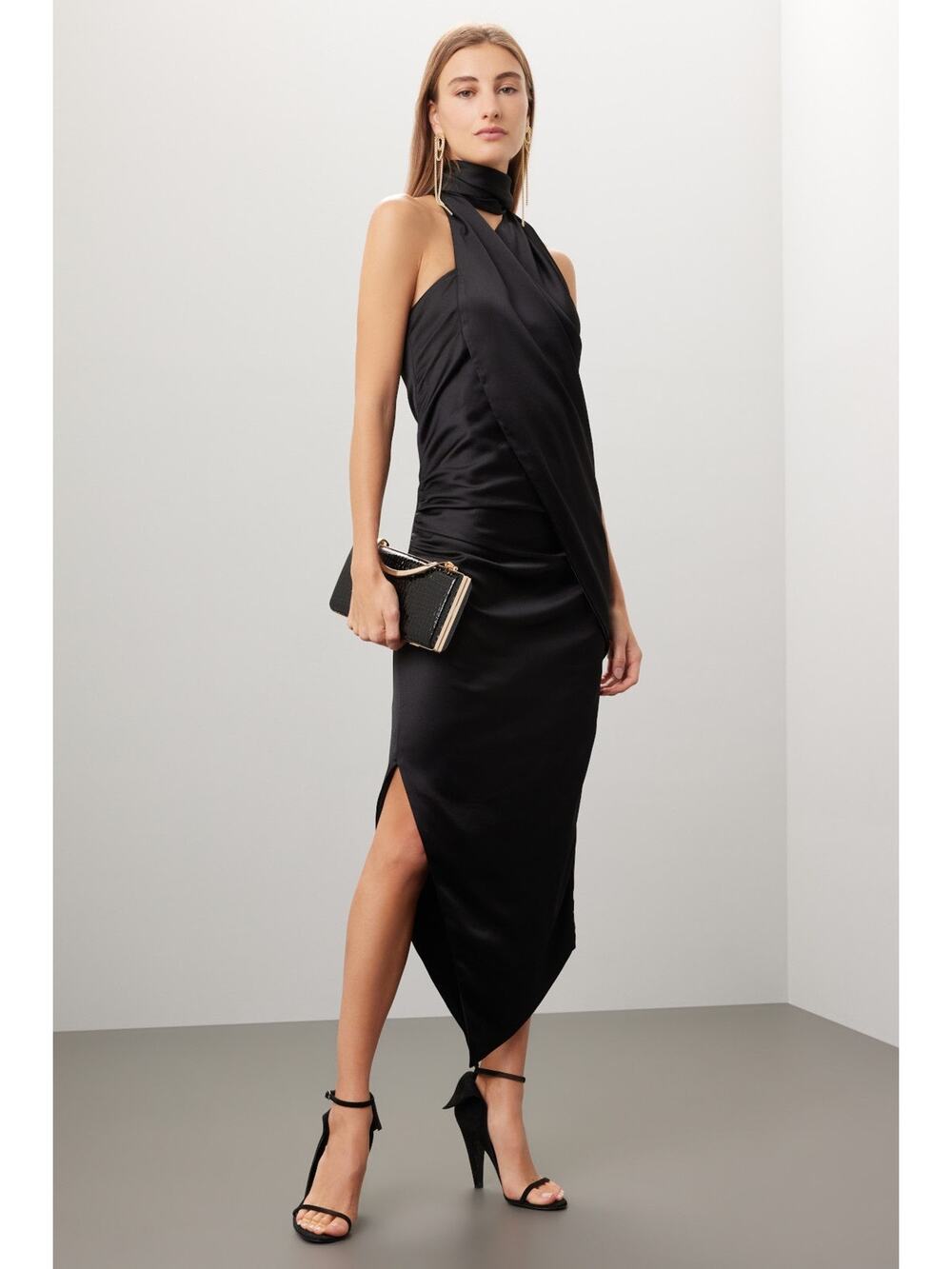Arias New York Black Asymmetrical Halter Tie Neck Sleeveless Cocktail Dress Sz 4